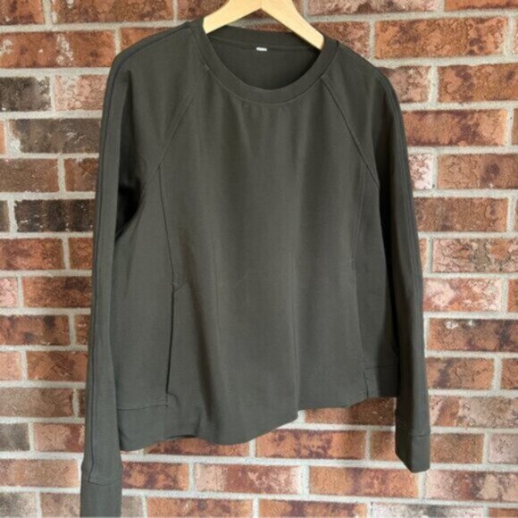 Lululemon  * On-Track Crew Sweatshirt   Top Dark Olive EUC size 12 - Picture 2 of 16